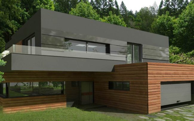 Dom z płaskim dachem i garażem dwustanowiskowym