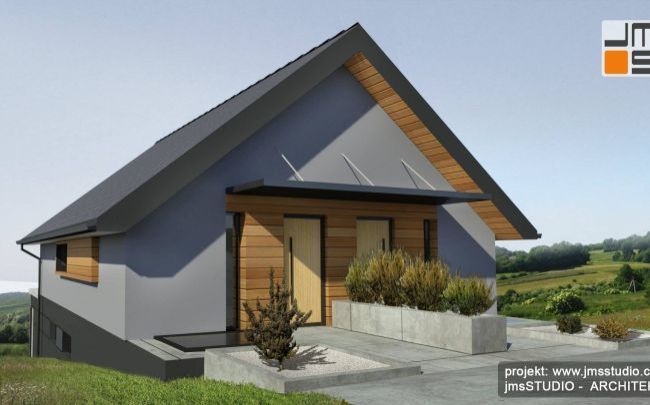 architekt kraków projekt indywidualny domu jednorodzinnego bliżniak na dużym spadku z ciekawym wejściem i podjazdem