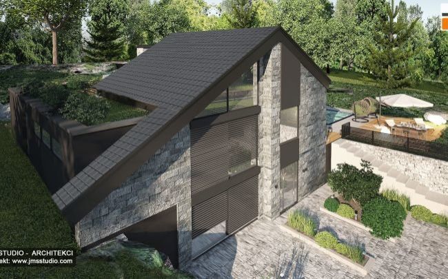 Projekt dużej rezydencji z basenem w Górnej  Austrii - projekt przebudowy domu z lat 70-tych w górach