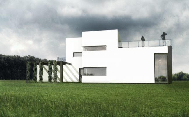 dom z nowoczesnymi oknami i pergola 