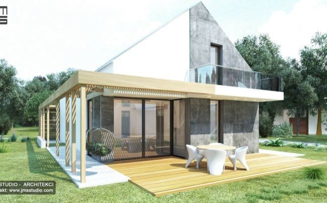 Projekt domu modułowego z pomysłem na nowoczesna elewacje i dachem dwuspadowym