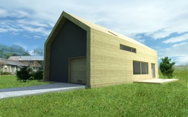 nowoczesny dom energooszczedny z wbudowanym garazem i elewacja drewniana