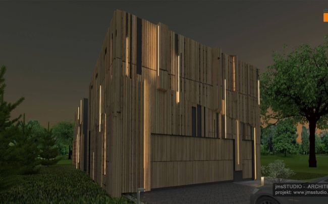 Nowoczesny proejkt domu jednorodzinnego z drewno na elewacji w Katowice na Śląśk to pomysł na projekt od architekt Kraków