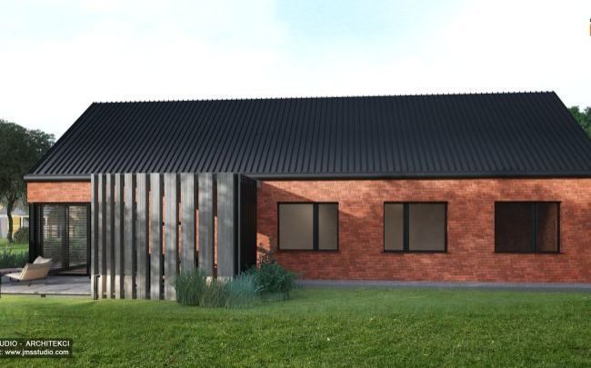 ciekawy pomysł na piękny projekt nowoczesnego domu z cegły nie nowoczesna stodoła z detalem na elewacji