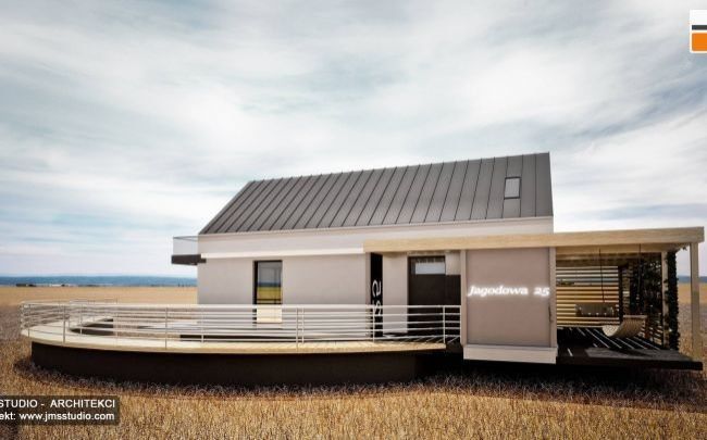 pomysł na projekt elewacji nowoczesnego domu modułowego na Śląsku na wsi