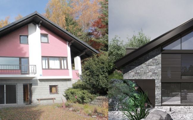 Projekt dużej rezydencji z basenem w Górnej  Austrii - projekt przebudowy domu z lat 70-tych w górach