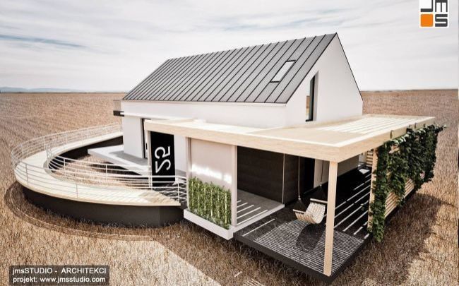 nowoczesny projekt domu moduyłowego na Śląsku z jasną elewacją i dach dwuspadowy