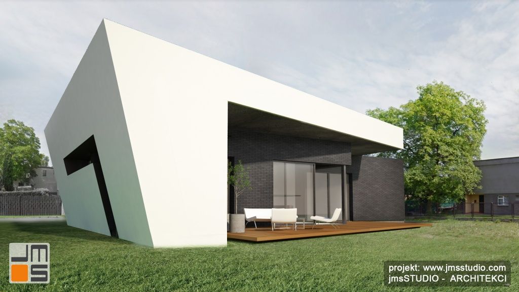 Projekt nowoczesnego domu śródmiejskiego alternatywy do mieszkania w bloku w Tychach -projekt domu z dużymi oknami i prostą nowoczesną elewacją na małej działce w mieście