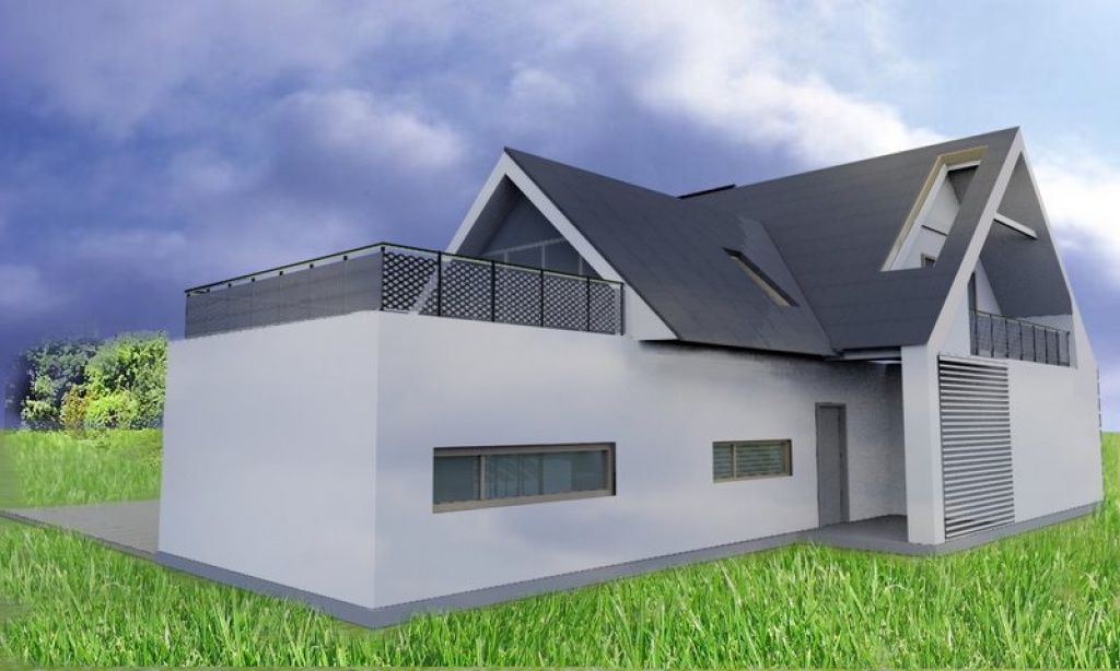 Projekt indywidualny domu z dachem z blachu płaskiej na rąbek stojący