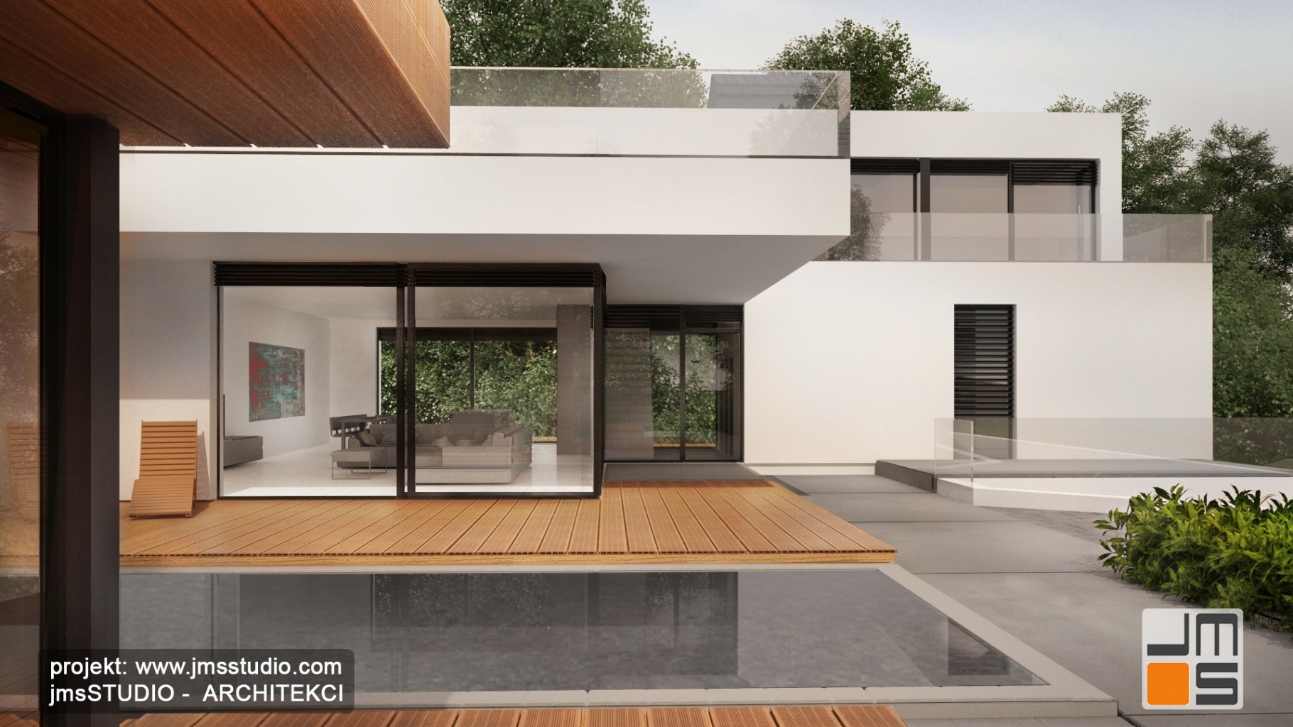 Projekt nowoczesnego domu z płaskim dachem oraz duże okna antracytowe  i pomysłem na garaż pod budynkiem
