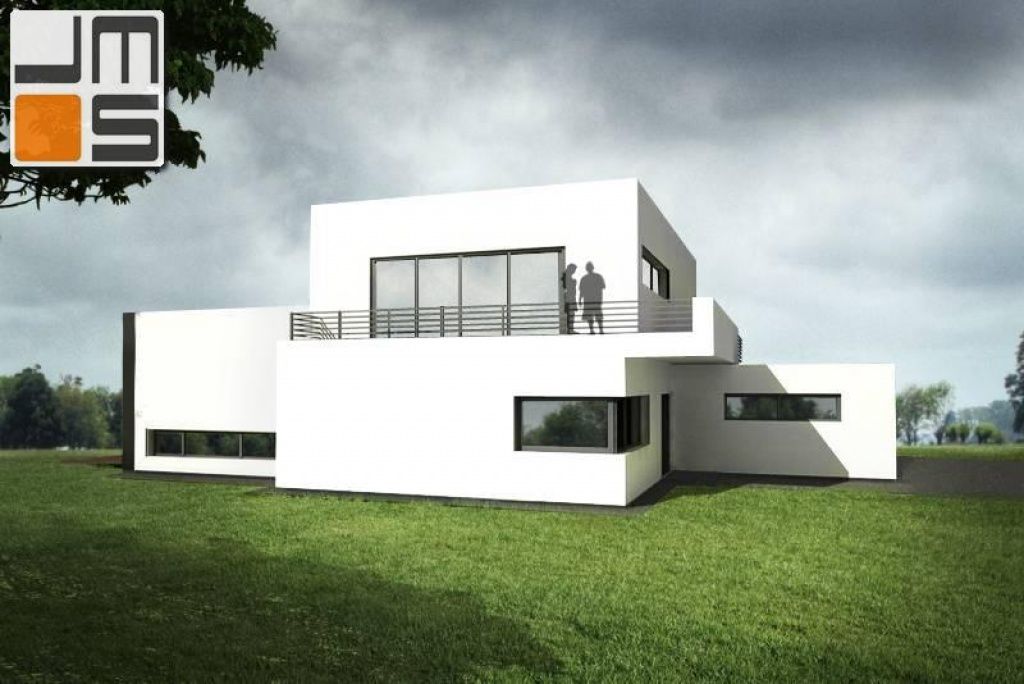 Dom z białą elewacją i nowoczesnymi oknami