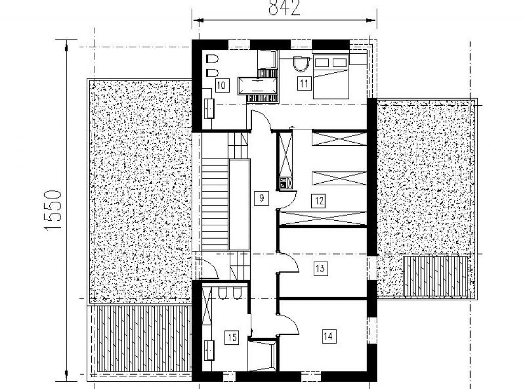 Dom z tarasem - projekt piętra z wyjściem na taras